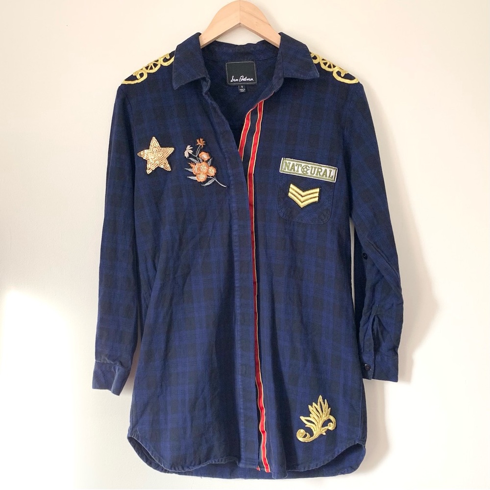 Sam Edelman Blue & Black Plaid Patchwork Flannel Tunic Top Oversized